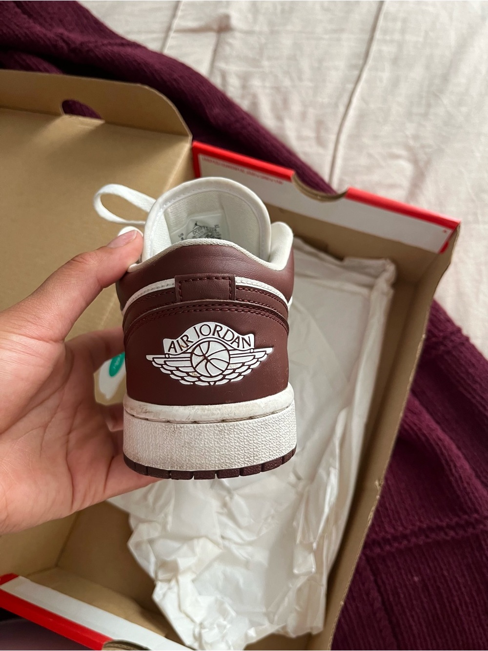 Nike Dunks Low-Top Sneakers in White and Burgundy - Picture 5 of 7